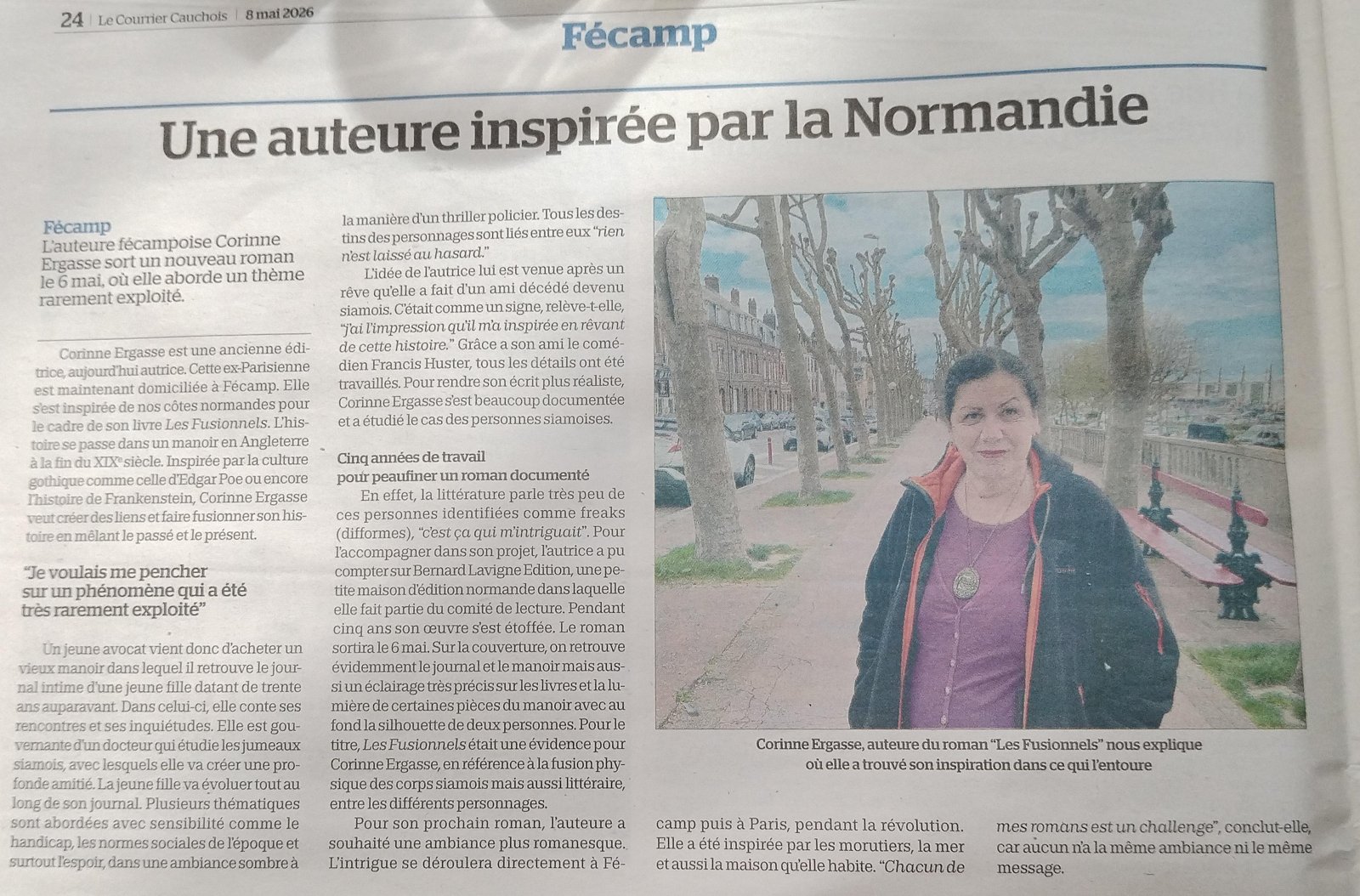 Article du Courrier cauchois du 8 mai 2026 consacré à Corinne Ergasse